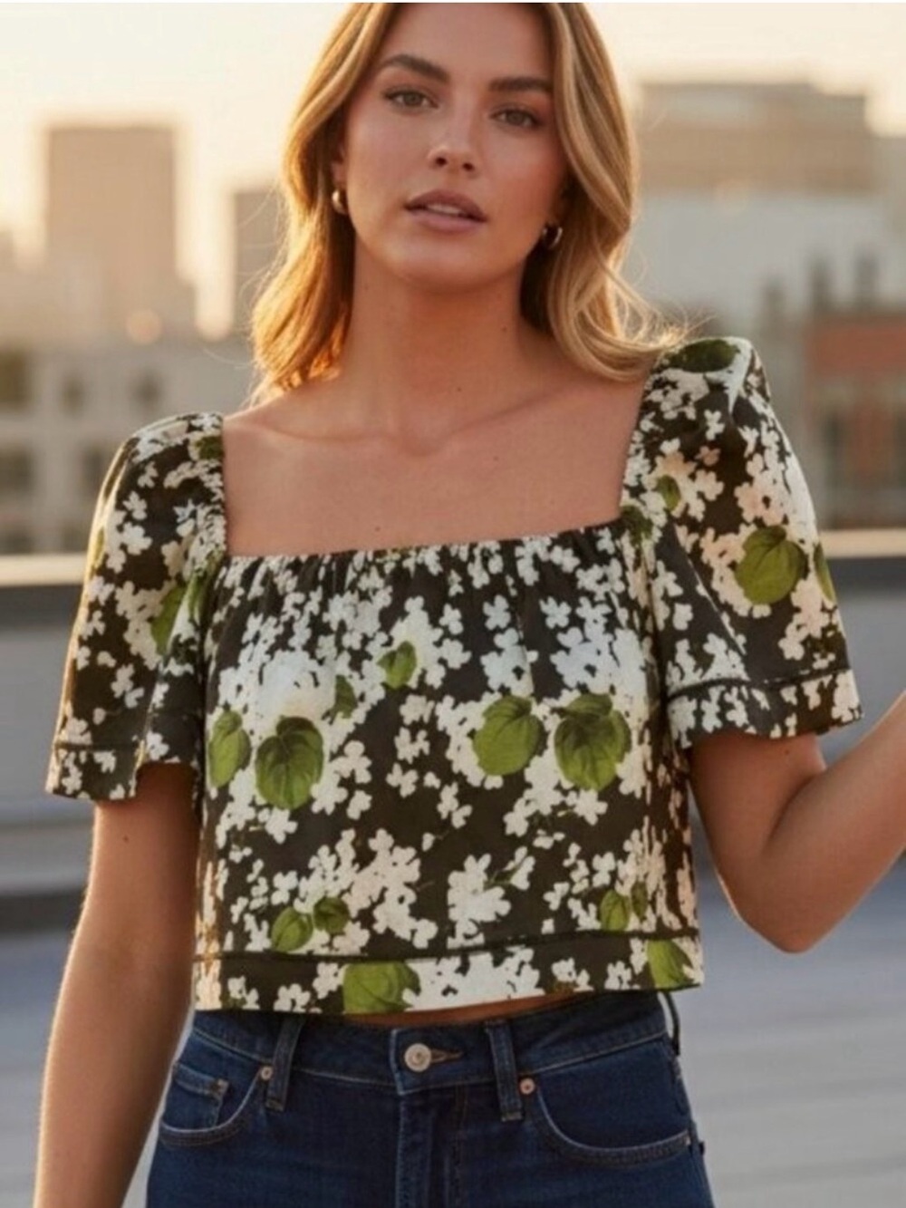 Tuckernuck Noir Hydrangea Blooms Luna Crop Top featuring